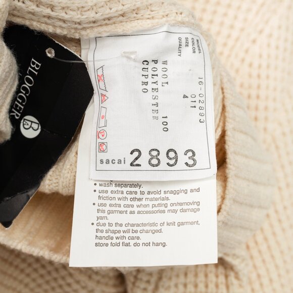 Sacai AW/16 Cream Wool Waffle-Knit Tie-Neck Sweater - Picture 7 of 8